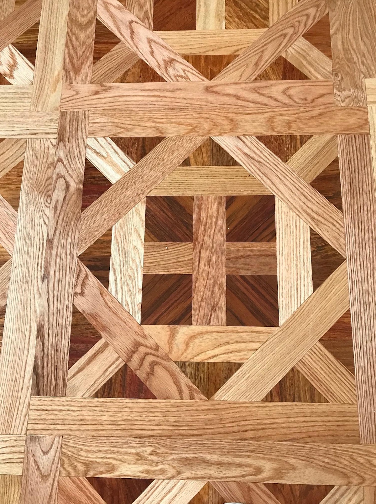 close up of unique pattern of hardwood floor